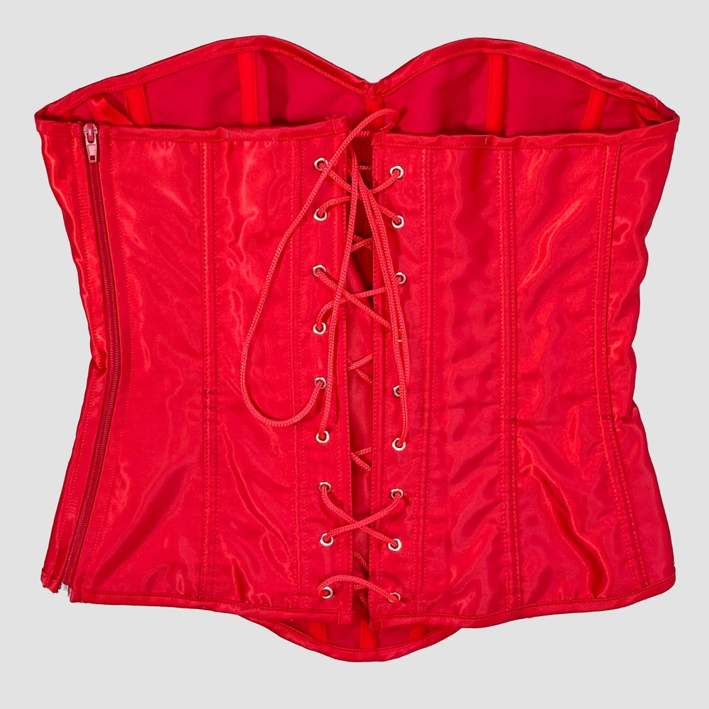Shirley of Hollywood Red Satin Lace Up Corset Top Size 36 Date Night - Picture 2 of 5